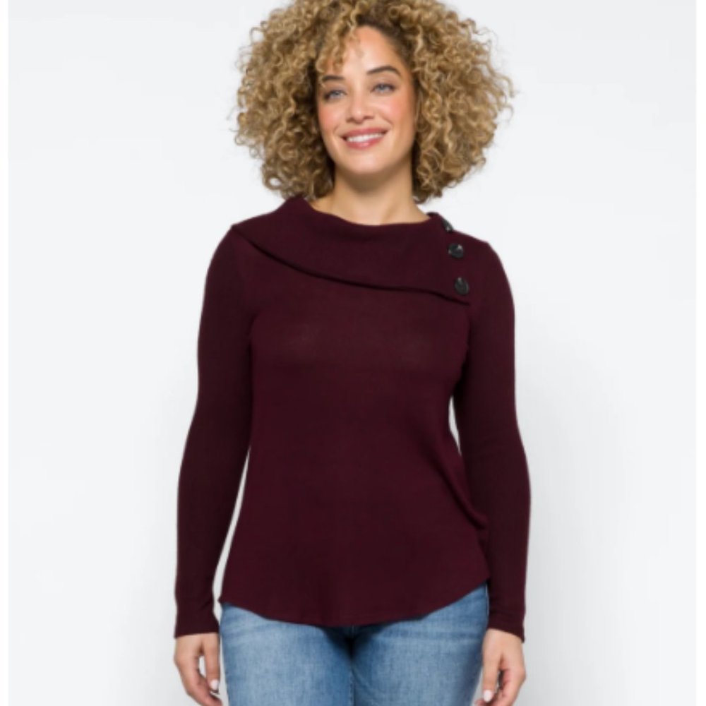 Fortune + Ivy - Kaavia Button Detail Brushed Knit Top